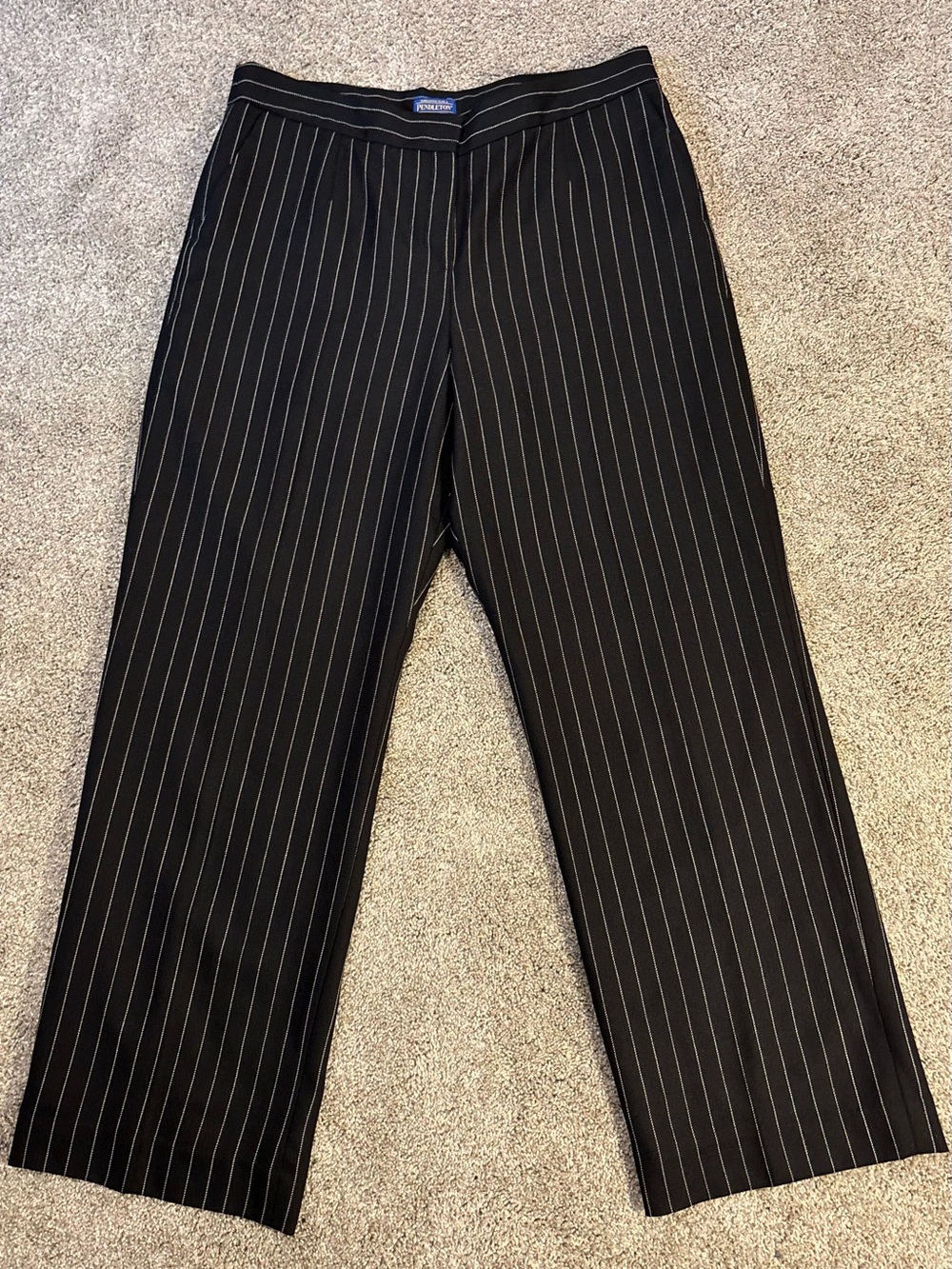 Pendleton Women’s Black White Pinstripe Wool Twill Dress Pants Straight Leg 16